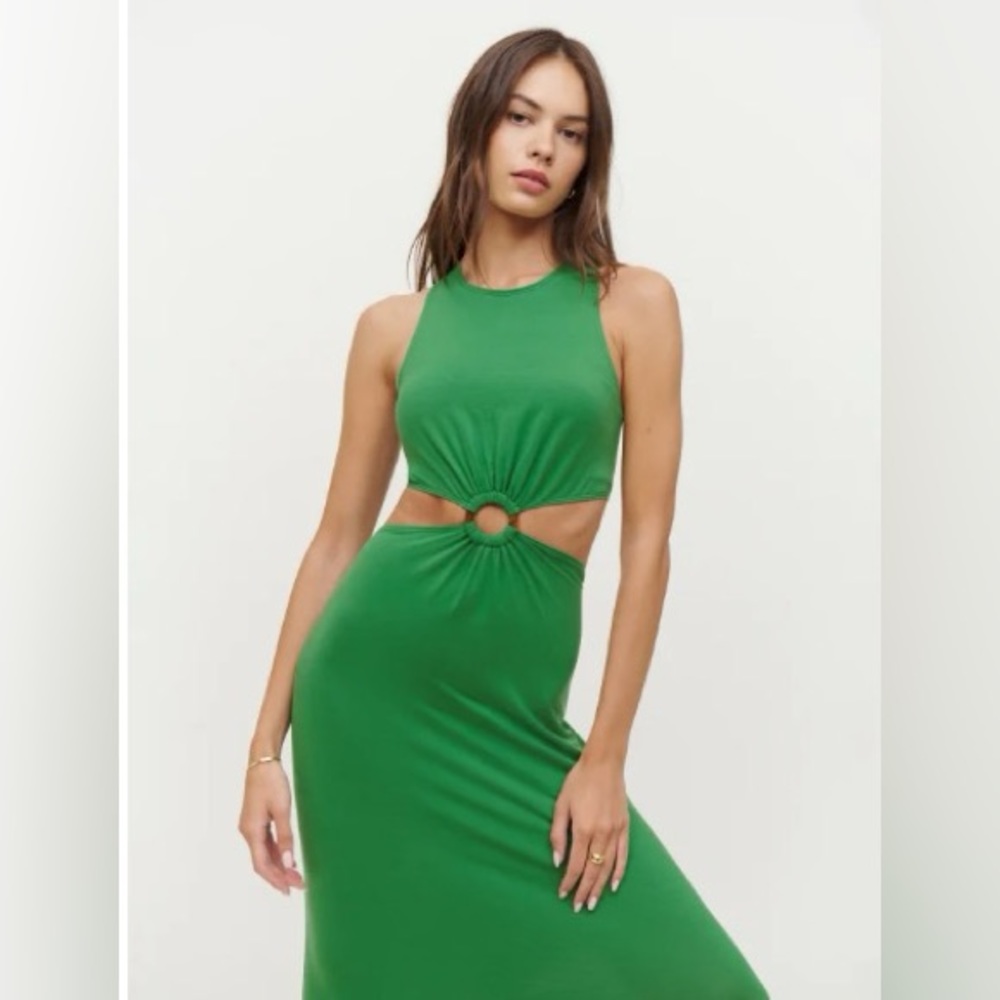 Reformation Kelly green cut out midi dress